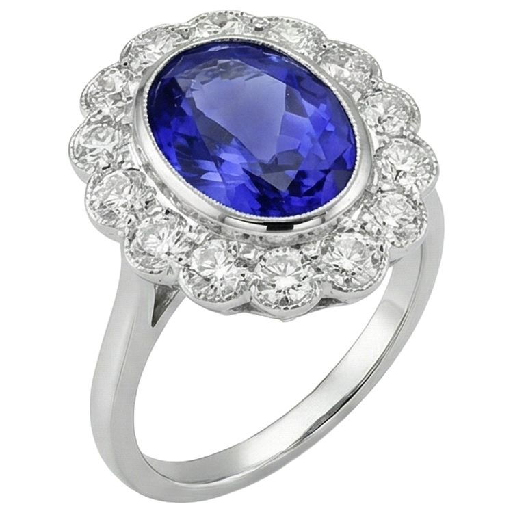 naturel oval tanzanite 5.15carats bague détail rapproché