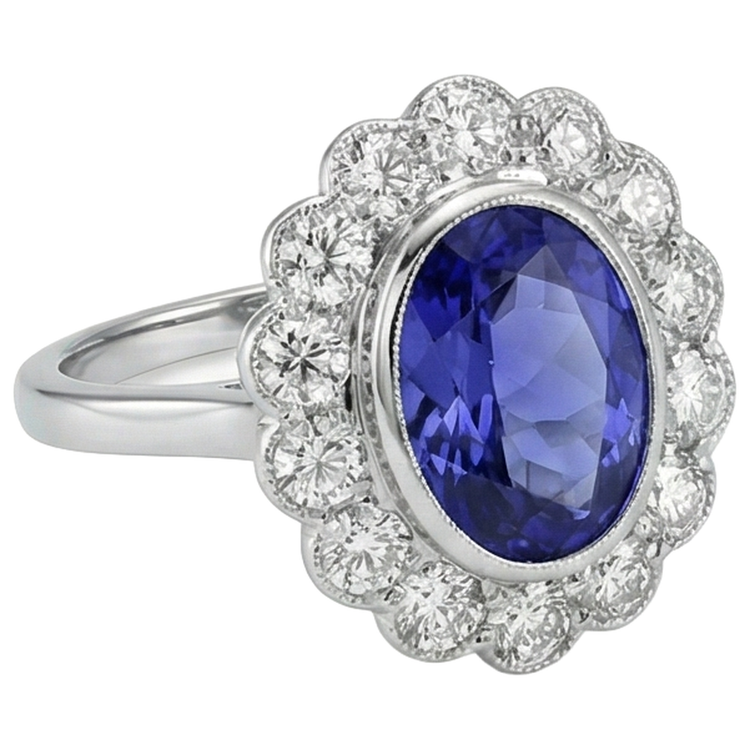 naturel oval tanzanite 5.15carats bague vue de dessus