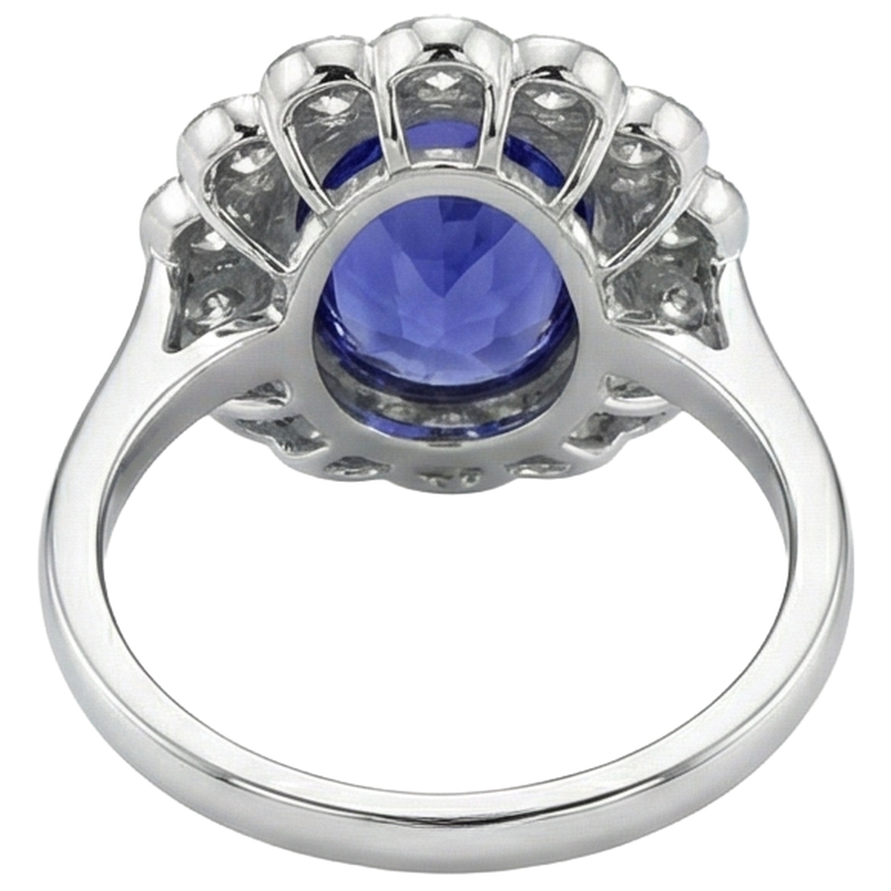 naturel oval tanzanite 5.15carats bague avec accents diamants