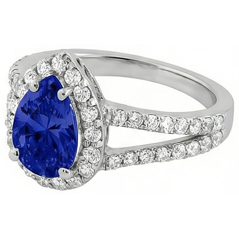 naturel pear tanzanite 1.85carats bague sur blanc
