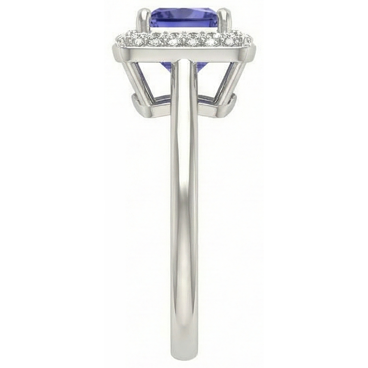 Bague en tanzanite taille princesse de 1.5 ct avec diamants en or blanc