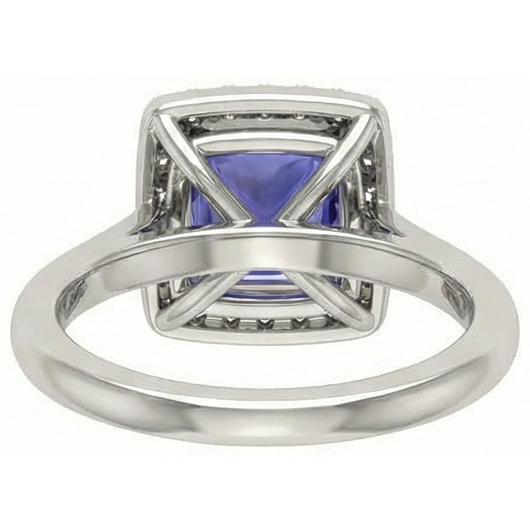 Bague en tanzanite taille princesse de 1.5 ct avec diamants en or blanc