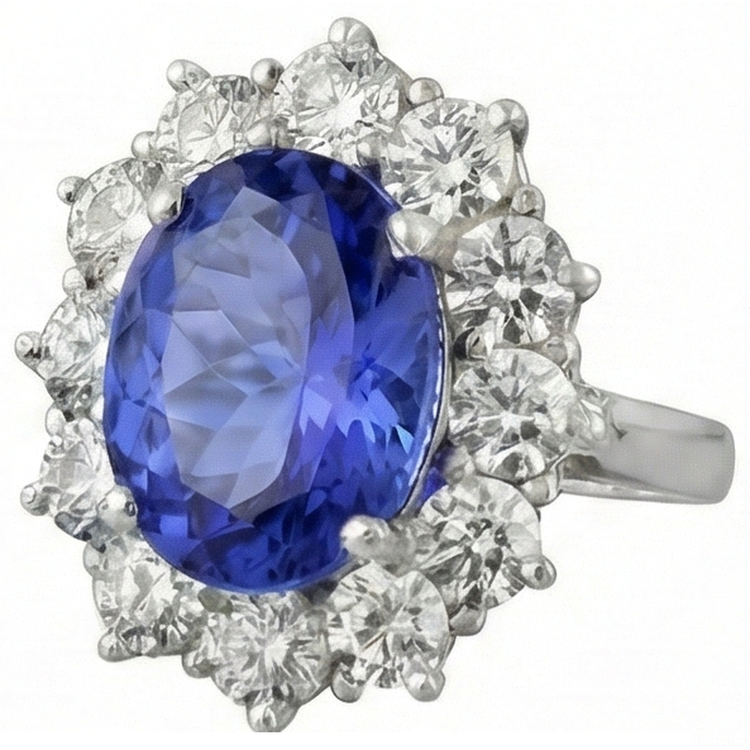 naturel oval tanzanite 6carats bague détail rapproché