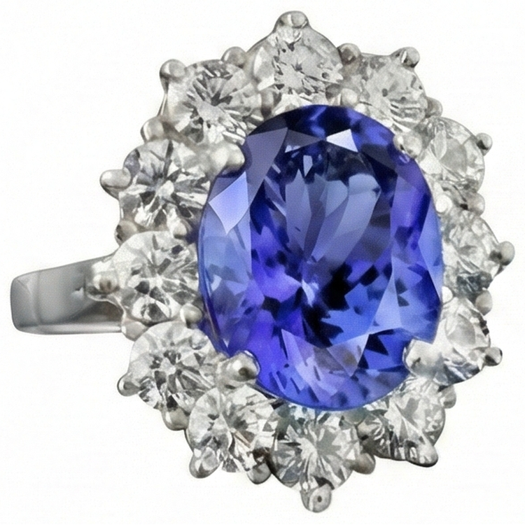 naturel oval tanzanite 6carats bague vue de dessus