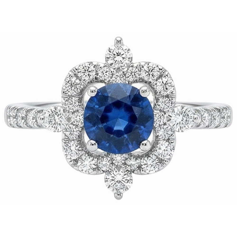 naturel round saphir 4.30carats bague angle de côté