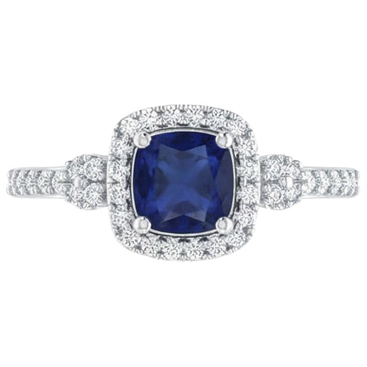 naturel cushion saphir 2.45carats bague détail rapproché