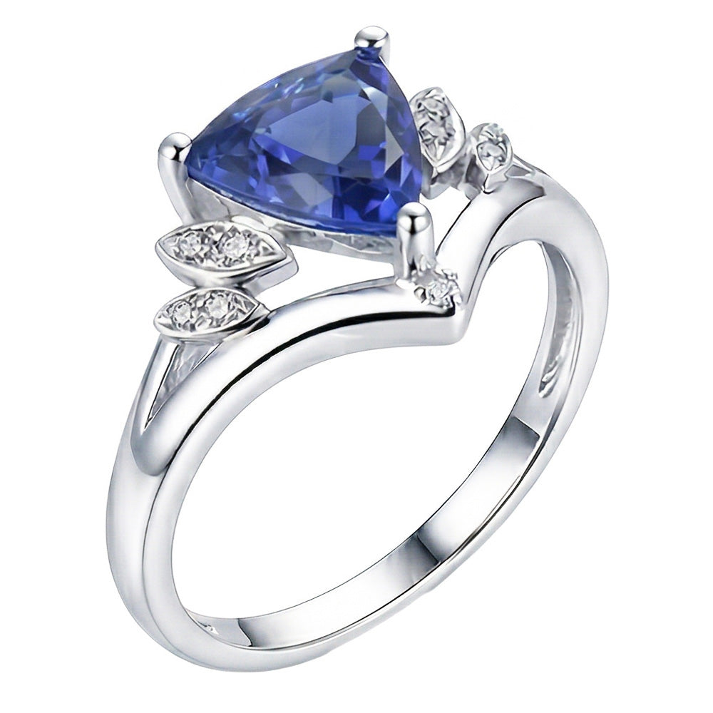 Bague fantaisie pierre précieuse saphir 2 carats taille trillion bijoux en or 14 carats