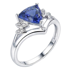 Bague fantaisie pierre précieuse saphir 2 carats taille trillion bijoux en or 14 carats
