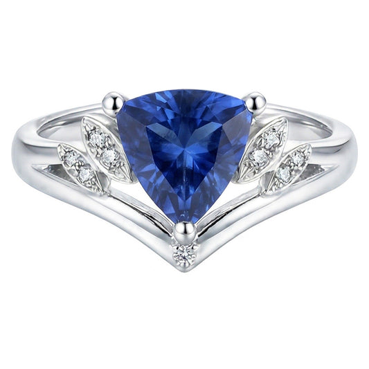 Bague fantaisie pierre précieuse saphir 2 carats taille trillion bijoux en or 14 carats