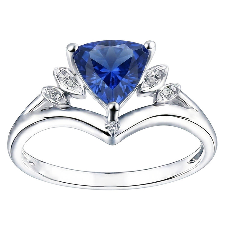 Bague fantaisie pierre précieuse saphir 2 carats taille trillion bijoux en or 14 carats
