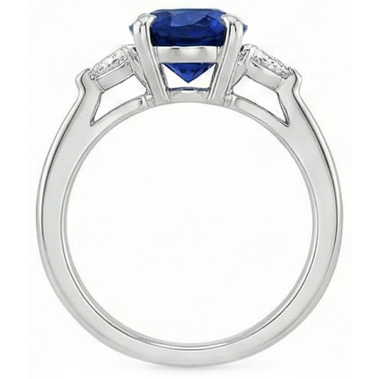 Bague femme 3 carats saphir bleu ovale et diamant taille trillion 3 carats