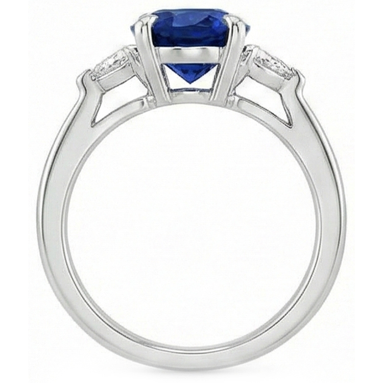 Bague femme 3 carats saphir bleu ovale et diamant taille trillion 3 carats