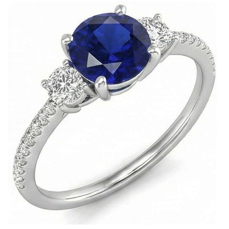 Bague femme diamant saphir 3.50 carats en or Coupe Ronde avec accents