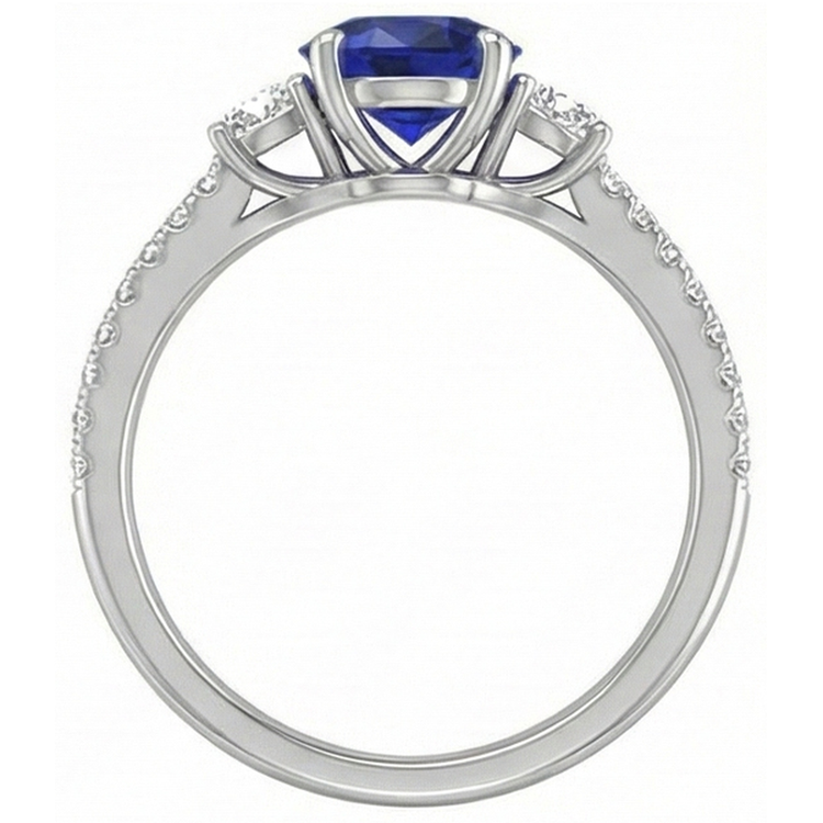 Bague femme diamant saphir 3.50 carats en or Coupe Ronde avec accents