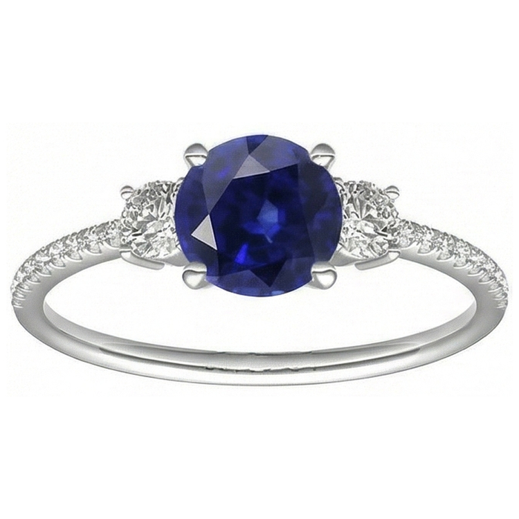 Bague femme diamant saphir 3.50 carats en or Coupe Ronde avec accents