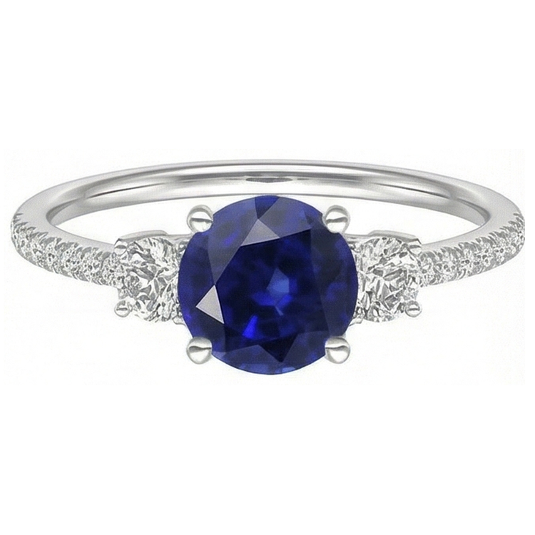 Bague femme diamant saphir 3.50 carats en or Coupe Ronde avec accents