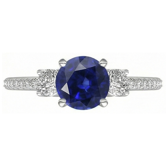 Bague femme diamant saphir 3.50 carats en or Coupe Ronde avec accents