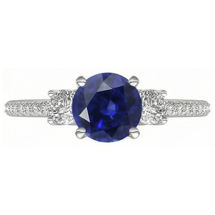 Bague femme diamant saphir 3.50 carats en or Coupe Ronde avec accents