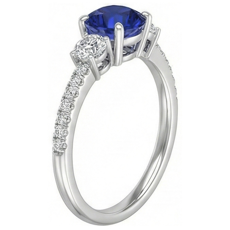 Bague femme diamant saphir 3.50 carats en or Coupe Ronde avec accents