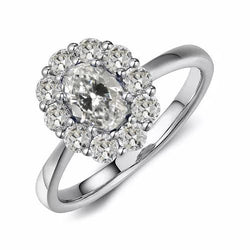Bague halo de Naturel diamants taille ancienne ronde et ovale tige conique 4 carats