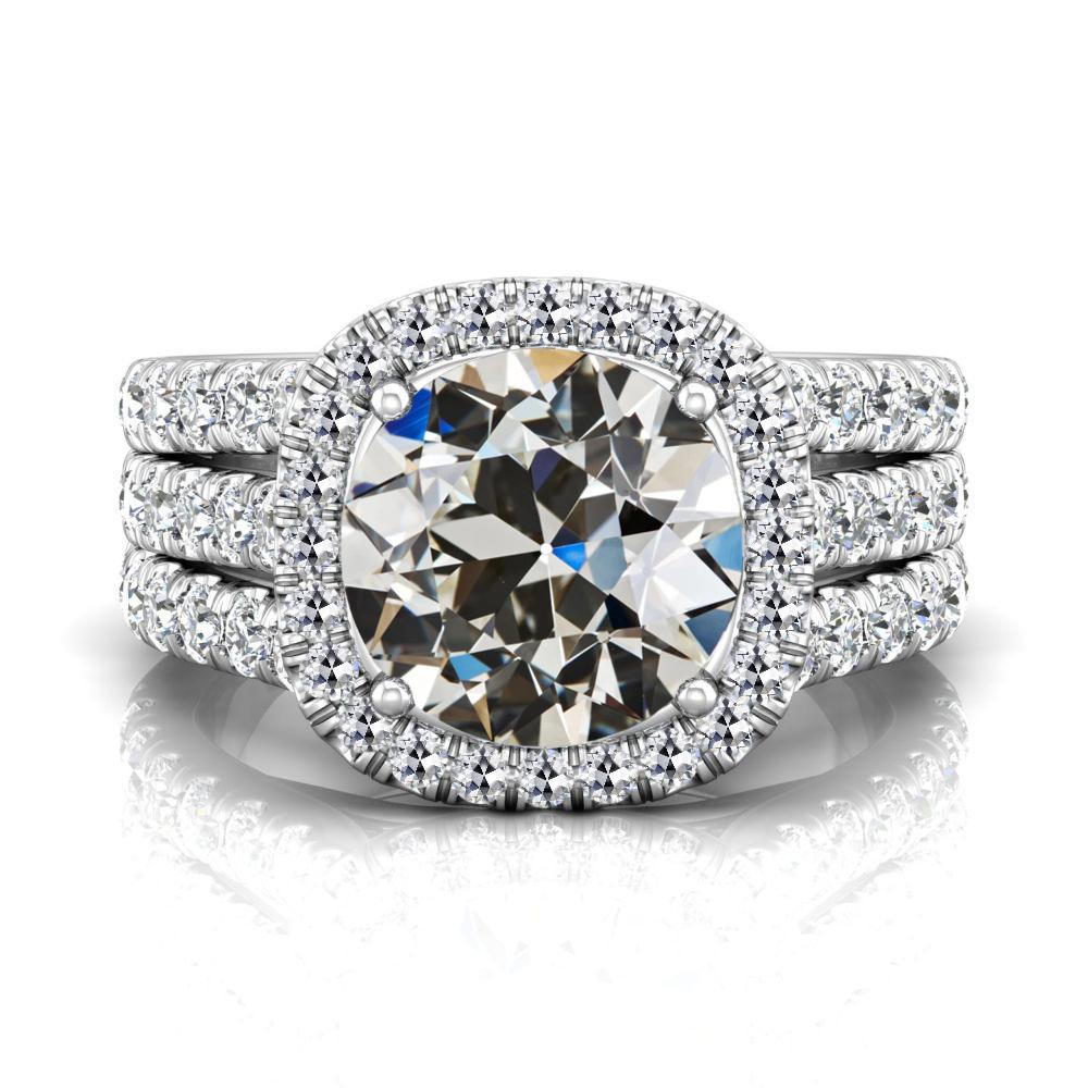 Bague halo de Réel diamants taille ancienne ronde accents triple rangée 8.50 carats