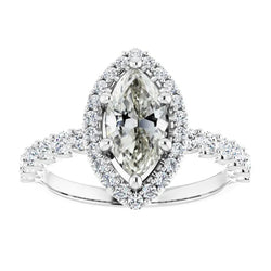 Bague halo de Réel diamants taille ancienne ronde et marquise sertie 6 griffes 6.25 carats