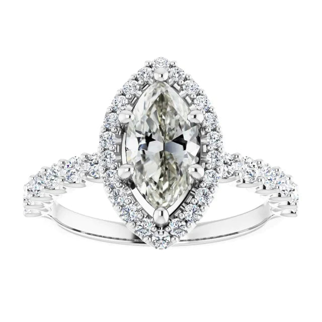 Bague halo de Réel diamants taille ancienne ronde et marquise sertie 6 griffes 6.25 carats