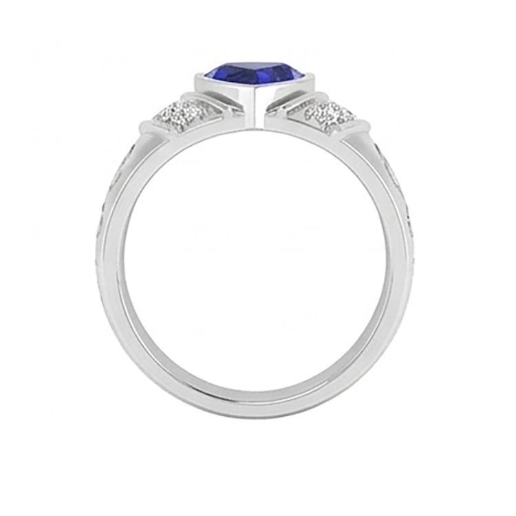 Bague homme diamant noir sertie lunette saphir bleu style antique 1,90 ct