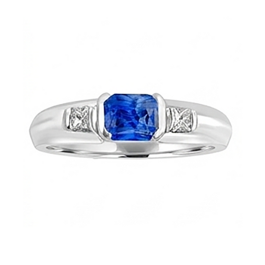 Bague homme pierre gemme princesse diamant barre d'or sertie saphir bleu 1,75 ct