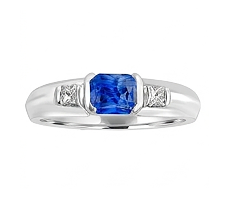 Bague homme pierre gemme princesse diamant barre d'or sertie saphir bleu 1,75 ct