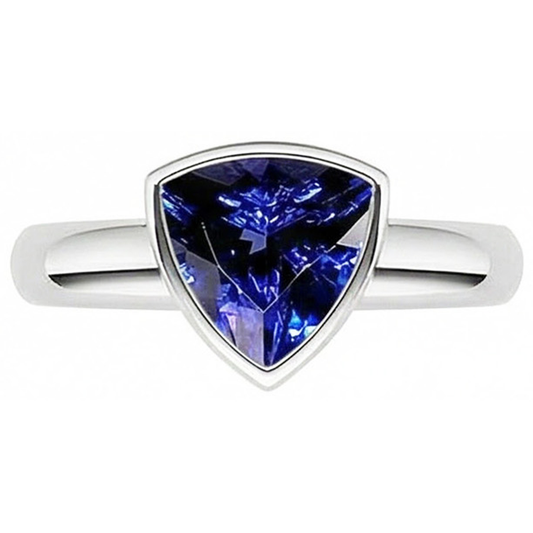 Bague homme pierres précieuses solitaire trillion lunette sertie saphir de Ceylan 3 ct