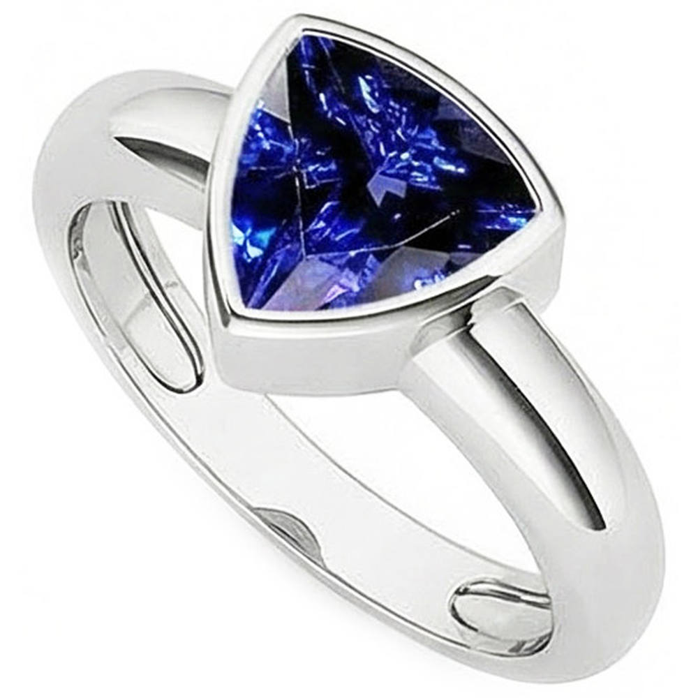 Bague homme pierres précieuses solitaire trillion lunette sertie saphir de Ceylan 3 ct