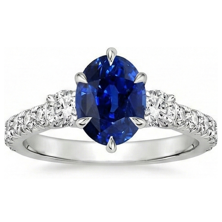 Bague or anniversaire solitaire saphir bleu avec accents 4.50 carats