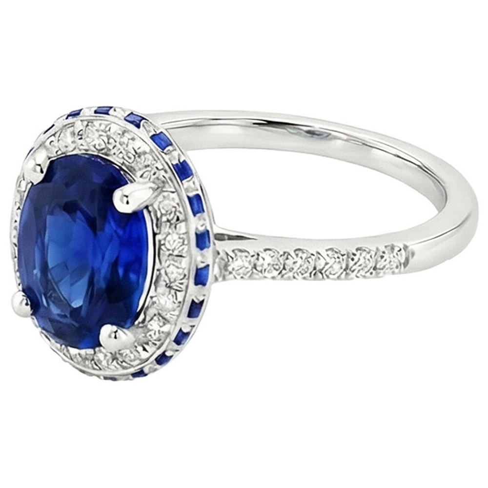 naturel oval saphir 4.50carats bague vue de profil