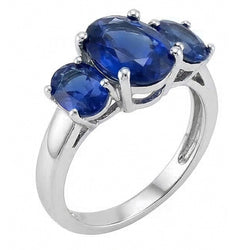 Bague ovale avec saphir du Sri Lanka à 3 pierres et pierres précieuses de 4 ct