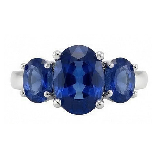 Bague ovale avec saphir du Sri Lanka à 3 pierres et pierres précieuses de 4 ct