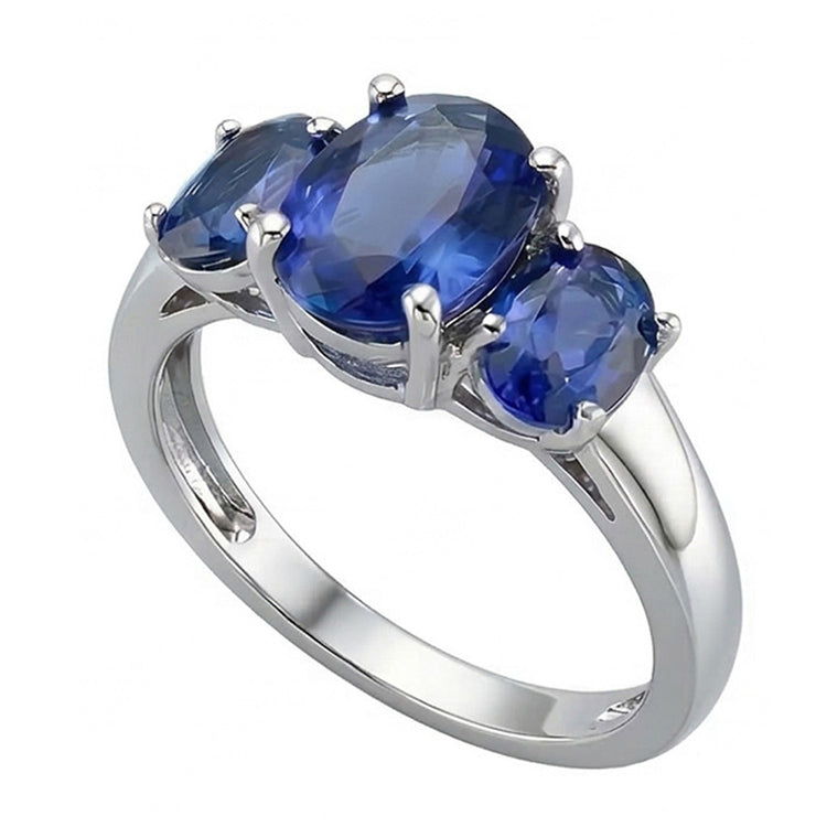 Bague ovale avec saphir du Sri Lanka à 3 pierres et pierres précieuses de 4 ct