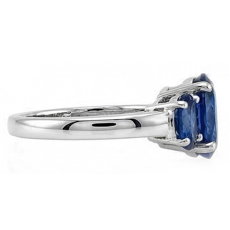 Bague ovale avec saphir du Sri Lanka à 3 pierres et pierres précieuses de 4 ct