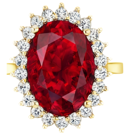 Bague ovale de style fleur diamant rubis Birmanie 10.50 carats or deux tons