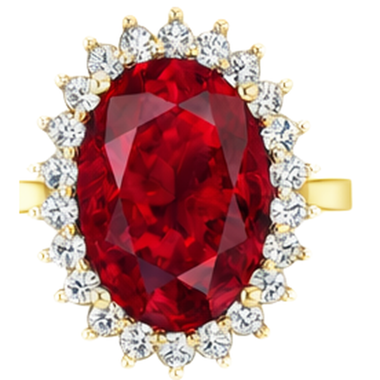 Bague ovale de style fleur diamant rubis Birmanie 10.50 carats or deux tons