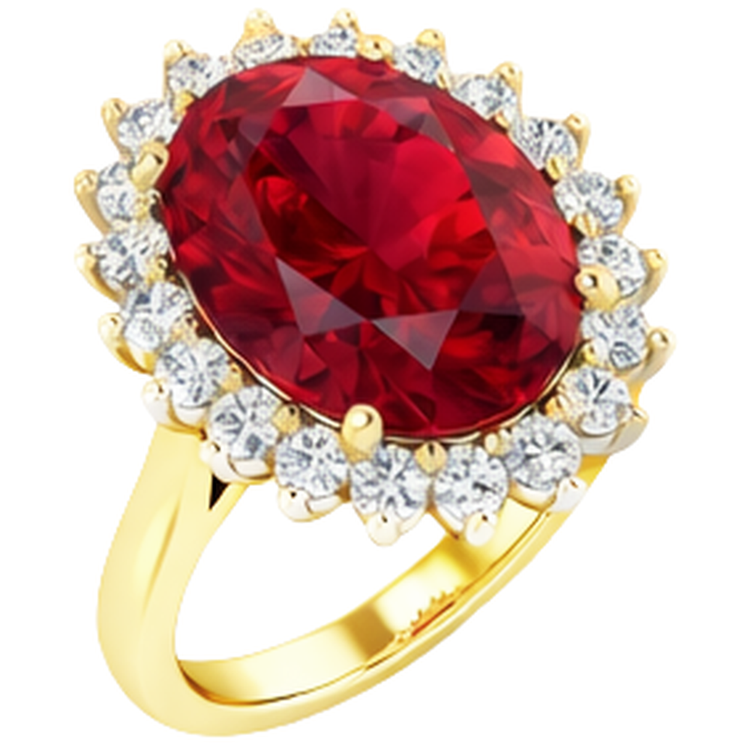Bague ovale de style fleur diamant rubis Birmanie 10.50 carats or deux tons