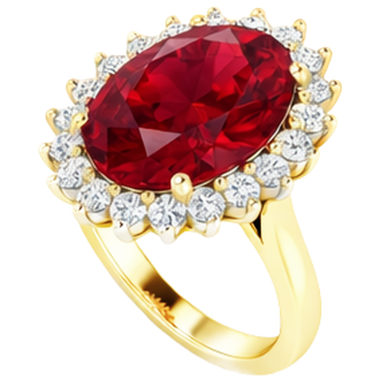 Bague ovale de style fleur diamant rubis Birmanie 10.50 carats or deux tons