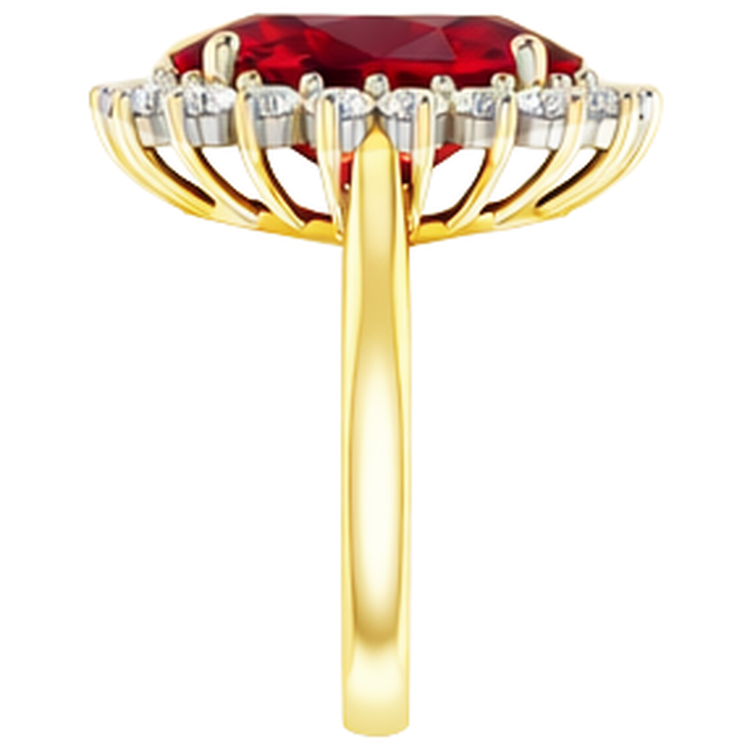 Bague ovale de style fleur diamant rubis Birmanie 10.50 carats or deux tons