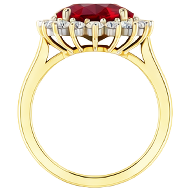 Bague ovale de style fleur diamant rubis Birmanie 10.50 carats or deux tons
