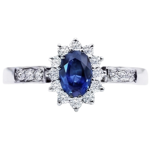 Bague ovale en saphir de Ceylan et diamants Coupe Ronde 2.50 Ct