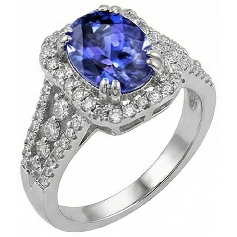 naturel oval tanzanite 5.70carats bague détail rapproché