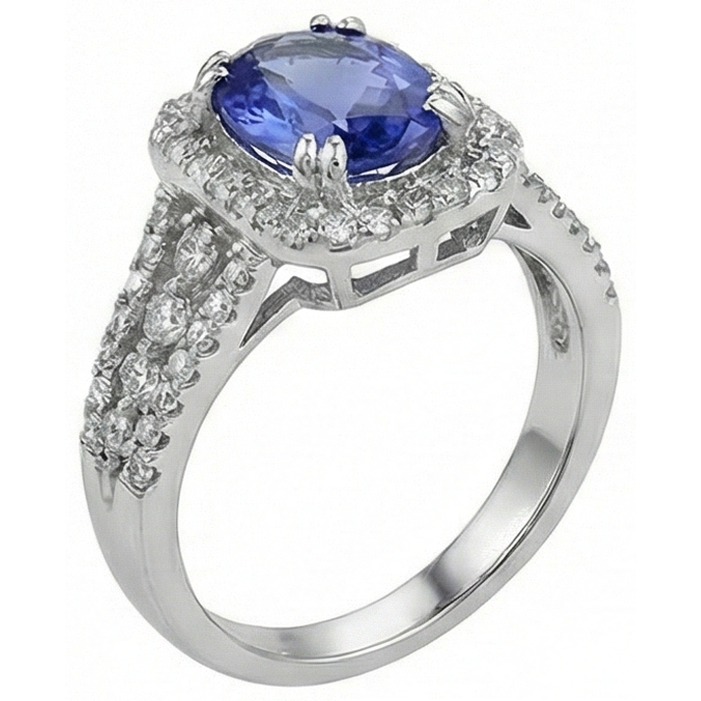 naturel oval tanzanite 5.70carats bague vue de dessus