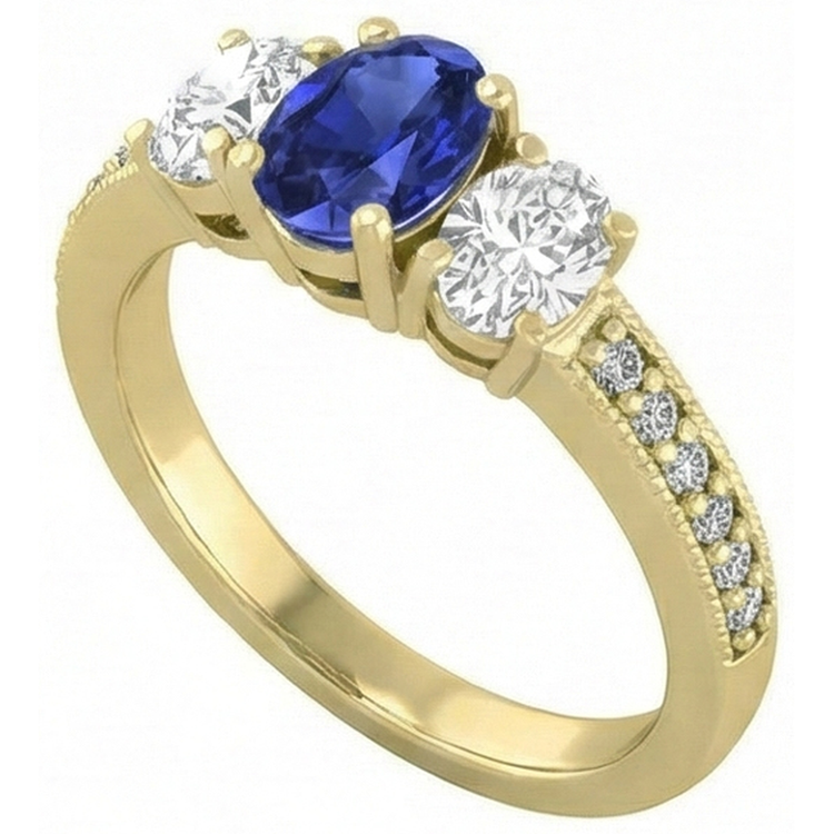 Bague ovale saphir pierres précieuses 3 carats dames bijoux en diamants étincelants