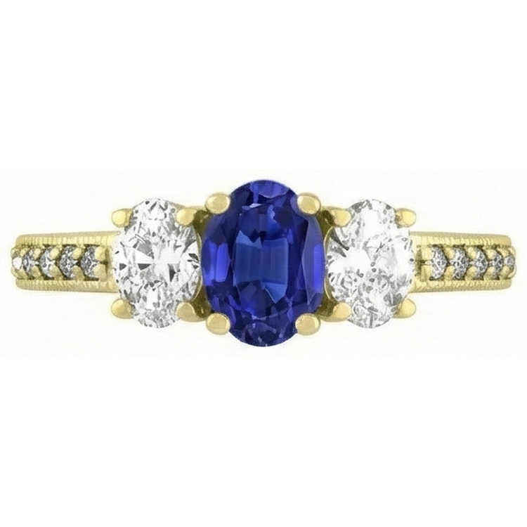 Bague ovale saphir pierres précieuses 3 carats dames bijoux en diamants étincelants