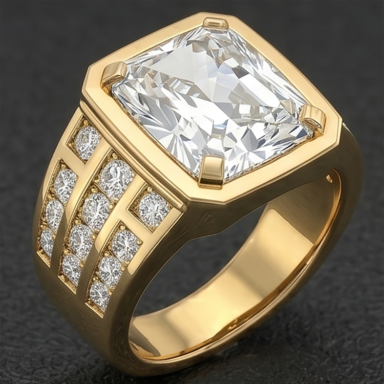 Bague pour Homme 10K White Gold – Brillant Radiant 10 carats